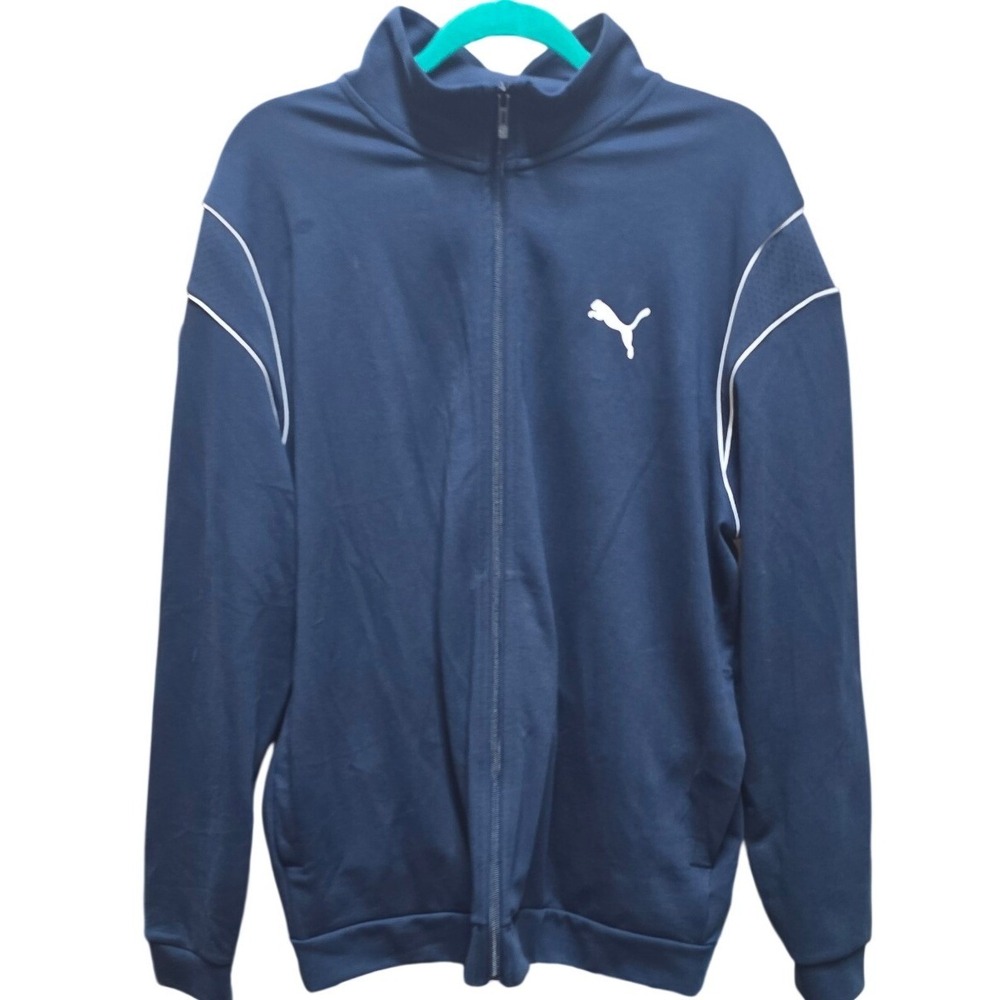 Puma Mens Full Zip Track Jacket Navy Blue White Piping‎ XL Sportswear Activewear